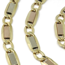 Load image into Gallery viewer, 18K YELLOW WHITE ROSE GOLD BRACELET 6 MM, 8.3&quot; SQUARE FLAT ALTERNATE GOURMETTE
