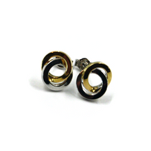 Load image into Gallery viewer, 18k yellow white gold stud 11mm double circle, circles hug earrings
