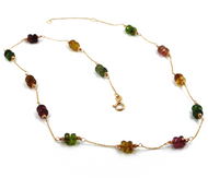 18k rose gold necklace rolo, alternate double tourmaline discs and faceted balls