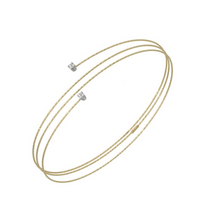 Load image into Gallery viewer, 18K YELLOW GOLD BANGLE RIGID BRACELET, ELASTIC WORKED MULTI WIRES &amp; WHITE TOPAZ
