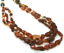 Load image into Gallery viewer, 18K YELLOW GOLD 3 WIRES LONG NECKLACE PEARLS, AMBER, SMOKY QUARTZ, 90cm 35&quot;
