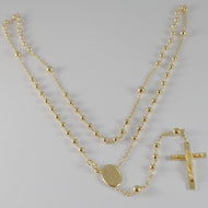 18K YELLOW GOLD ROSARY NECKLACE MIRACULOUS MARY MEDAL & JESUS CROSS ITALY MADE