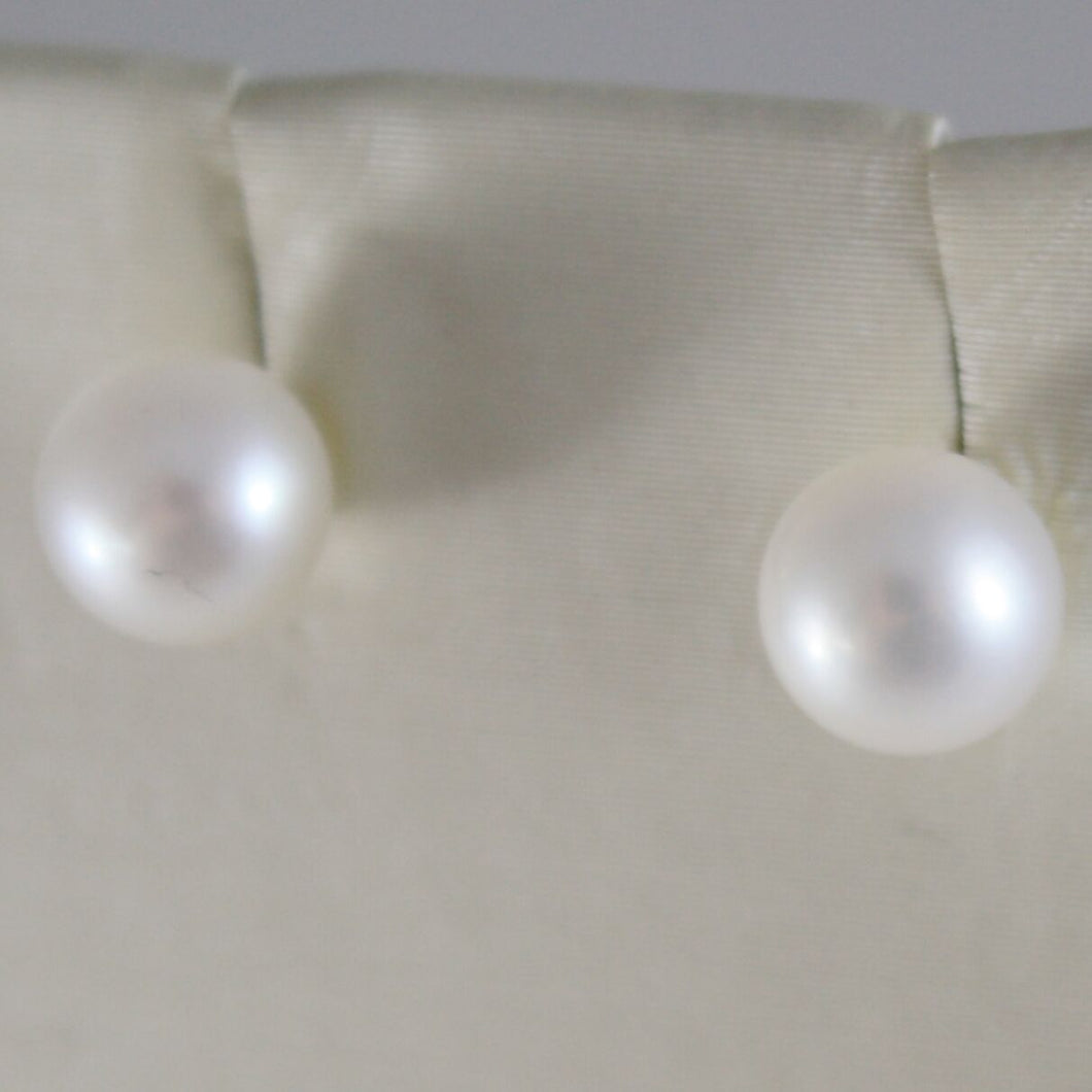 SOLID 18K WHITE GOLD EARRINGS WITH PEARL PEARLS 6.5 MM, MADE IN ITALY