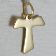 18K YELLOW GOLD CROSS, FRANCISCAN TAU TAO, SAINT FRANCIS, 2.0 CM, MADE IN ITALY