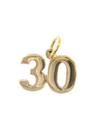18K YELLOW GOLD NUMBER 30 THIRTY PENDANT CHARM 0.7 INCHES, 17 MM MADE IN ITALY
