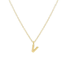 Load image into Gallery viewer, 18k yellow gold rolo thin 16&quot; necklace with small 5mm letter initial V
