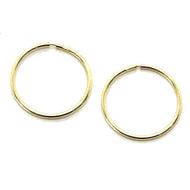 18K YELLOW GOLD ROUND CIRCLE HOOP EARRINGS DIAMETER 15 MM x 1 MM, MADE IN ITALY