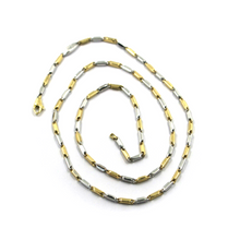 Load image into Gallery viewer, 18k yellow white gold chain oval triangular 2.2x7mm rounded tubes links 60cm 24&quot;
