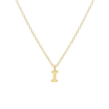 Load image into Gallery viewer, 18k yellow gold rolo thin 16&quot; necklace with small 5mm letter initial I
