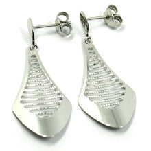 Load image into Gallery viewer, 18K WHITE GOLD LONG EARRINGS, WORKED DROPS, BUTTERFLY CLOSURE, 3.9cm
