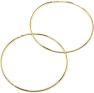 18K YELLOW GOLD ROUND CIRCLE HOOP EARRINGS DIAMETER 60 MM x 1 MM, MADE IN ITALY