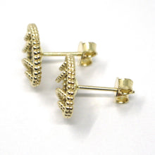 Load image into Gallery viewer, 18K YELLOW WHITE GOLD BOTTON OVAL EARRINGS 14 MM, DOUBLE LAYER WORKED MIRROR
