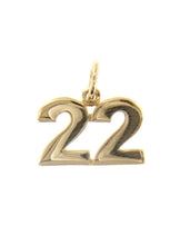 Load image into Gallery viewer, 18K YELLOW GOLD NUMBER 22 TWENTY TWO PENDANT CHARM .7 INCHES 17 MM MADE IN ITALY
