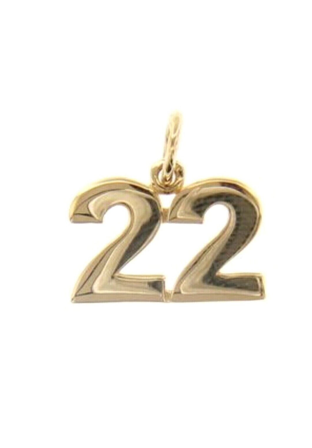 18K YELLOW GOLD NUMBER 22 TWENTY TWO PENDANT CHARM .7 INCHES 17 MM MADE IN ITALY