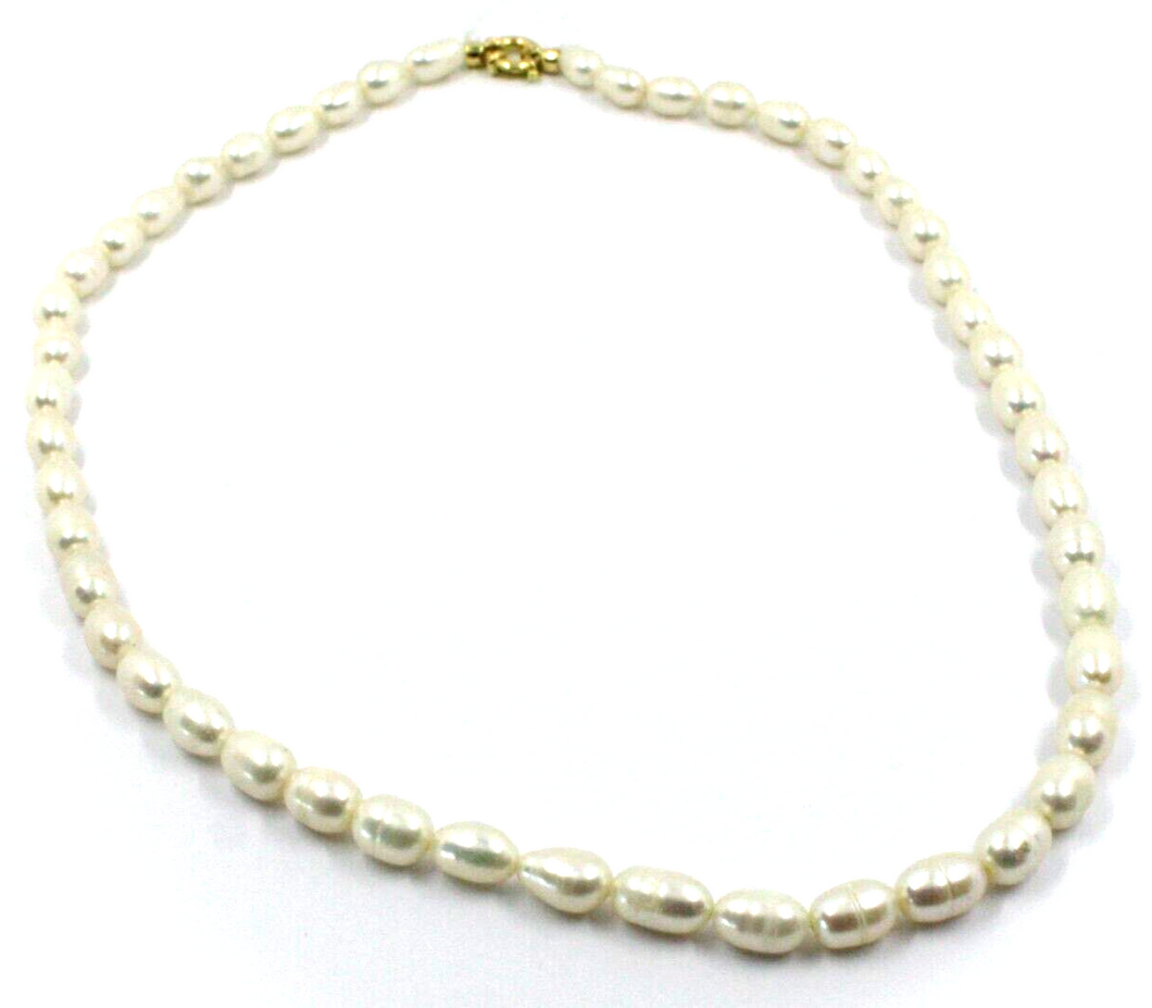 Collar de oro amarillo de 18 quilates de 24 pulgadas con perlas blancas barrocas de agua dulce de 6 x 7 mm en forma de gota ovalada.