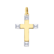 Cruz de oro amarillo y blanco de 18k con cuadrados hecha en Italia