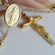 Load image into Gallery viewer, 18K YELLOW GOLD ROSARY NECKLACE MIRACULOUS MARY MEDAL &amp; JESUS CROSS ITALY MADE
