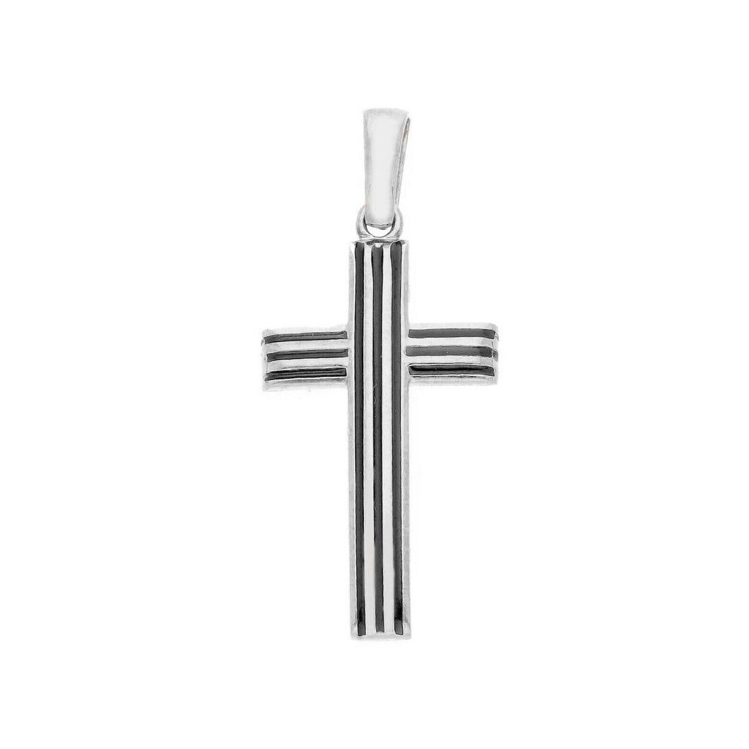 18k white gold cross with black stripes enamel made in Italy