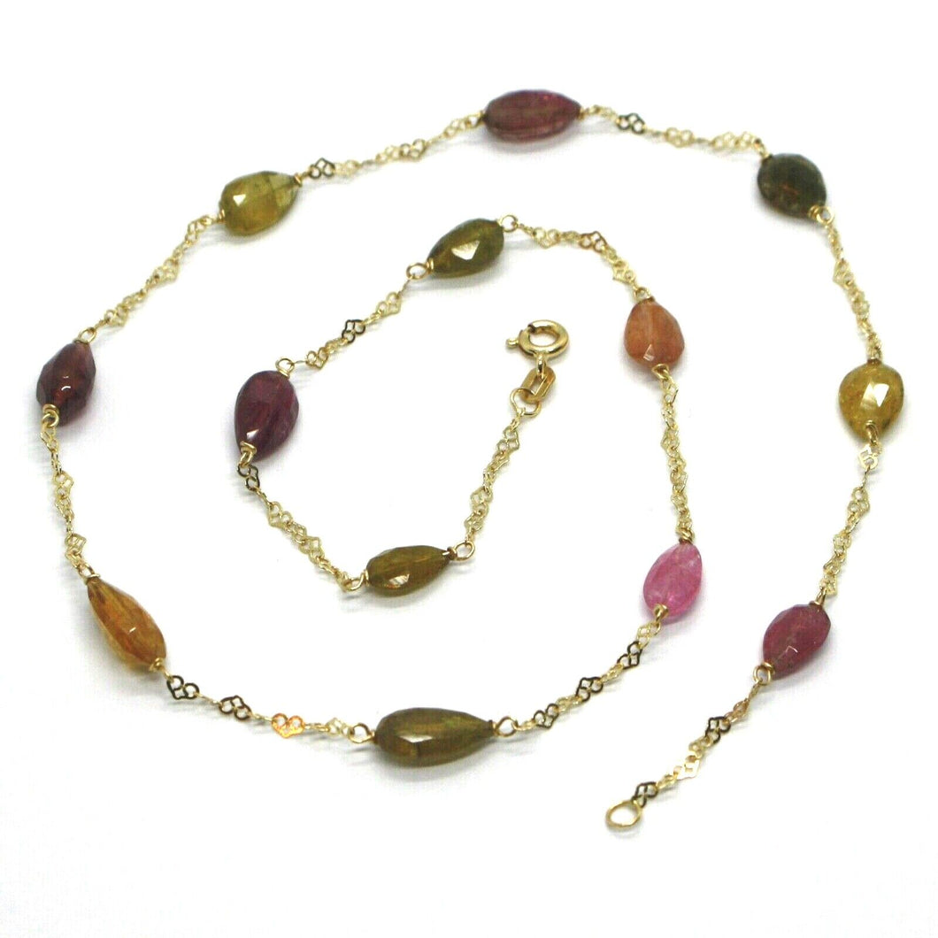 18K YELLOW GOLD NECKLACE, HEARTS, ALTERNATE FACETED TOURMALINE DROPS