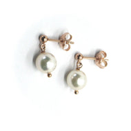 SOLID 18K ROSE GOLD LONG EARRINGS, SALTWATER AKOYA PEARLS DIAMETER 7.5/8 MM