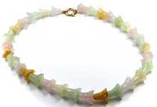 Load image into Gallery viewer, 18k yellow gold necklace 16&quot; with 14mm rose quartz, jade, bellflower flower
