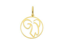 Load image into Gallery viewer, 18k yellow gold zodiac sign round small 15mm flat pendant, zodiacal, aries
