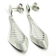 Load image into Gallery viewer, 18K WHITE GOLD LONG EARRINGS, WORKED DROPS, BUTTERFLY CLOSURE, 3.9cm
