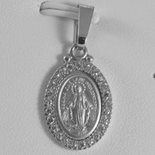 Load image into Gallery viewer, SOLID 18K WHITE GOLD ZIRCONIA MIRACULOUS MEDAL VIRGIN MARY MADONNA
