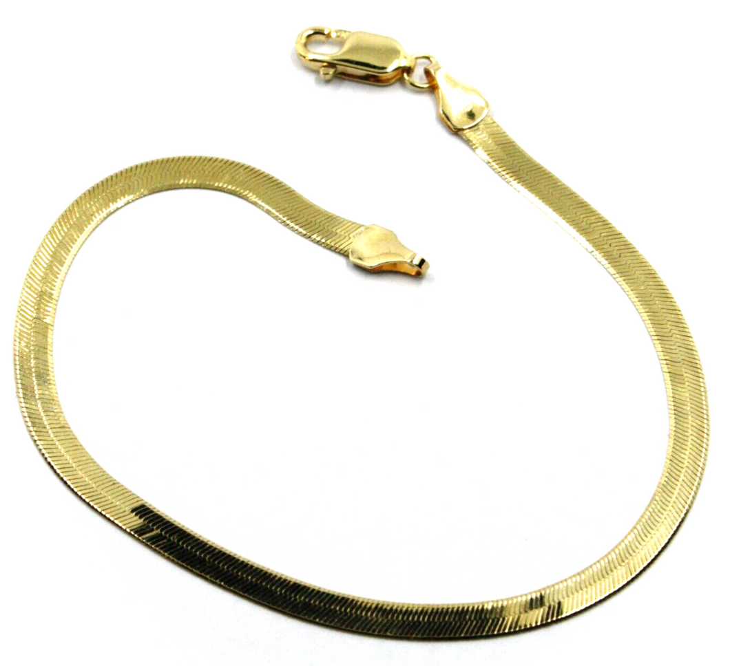 Pulsera de oro amarillo de 18 quilates con espiga de serpiente plana de 4 mm, 18 cm de largo y 18,1 cm de ancho.