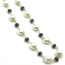 Cargar imagen en el visor de la galería, COLLAR DE ORO AMARILLO DE 18 QUILATES DE 24&quot;, CON ZAFIRO AZUL DE 4 MM Y PERLAS BLANCAS DE ANCHO MEDIO DE 6,5 MM ALTERNADAS
