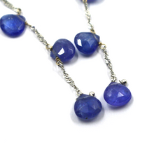 Load image into Gallery viewer, 18k white gold 7.2cm 2.8&quot; long earrings with natural blue 7mm tanzanite drops
