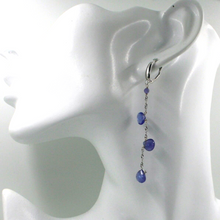 Load image into Gallery viewer, 18k white gold 7.2cm 2.8&quot; long earrings with natural blue 7mm tanzanite drops
