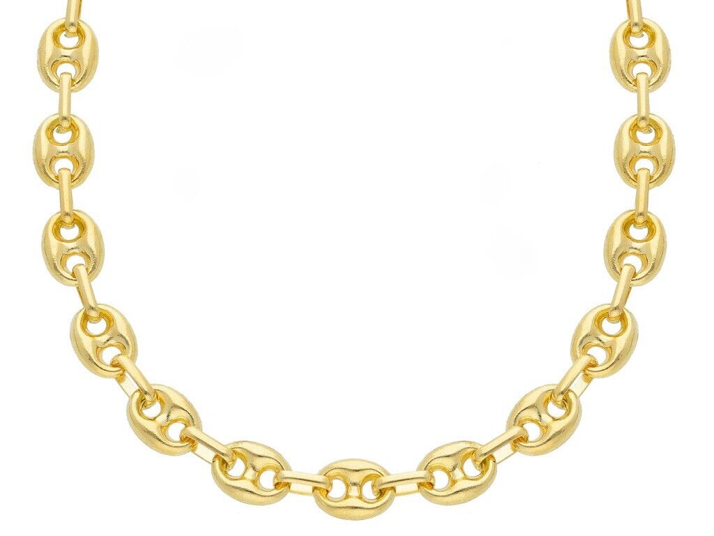 18K YELLOW GOLD MARINER CHAIN BIG 6 MM, 20 INCHES, ANCHOR ROUNDED NECKLACE