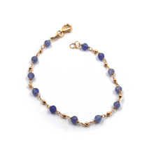 Load image into Gallery viewer, 18k rose gold thin 6.1&quot; bracelet with 3mm faceted tanzanite and 1.5mm sphere
