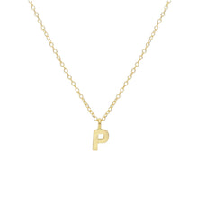 Load image into Gallery viewer, 18k yellow gold rolo thin 16&quot; necklace with small 5mm letter initial P
