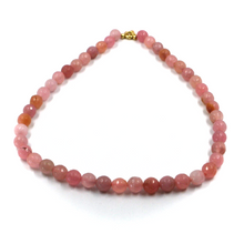 Load image into Gallery viewer, 18k yellow gold necklace 16&quot; with 7.5mm rose jade faceted beads spheres balls
