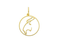 18k yellow gold zodiac sign round small 15mm flat pendant, zodiacal, capricorn