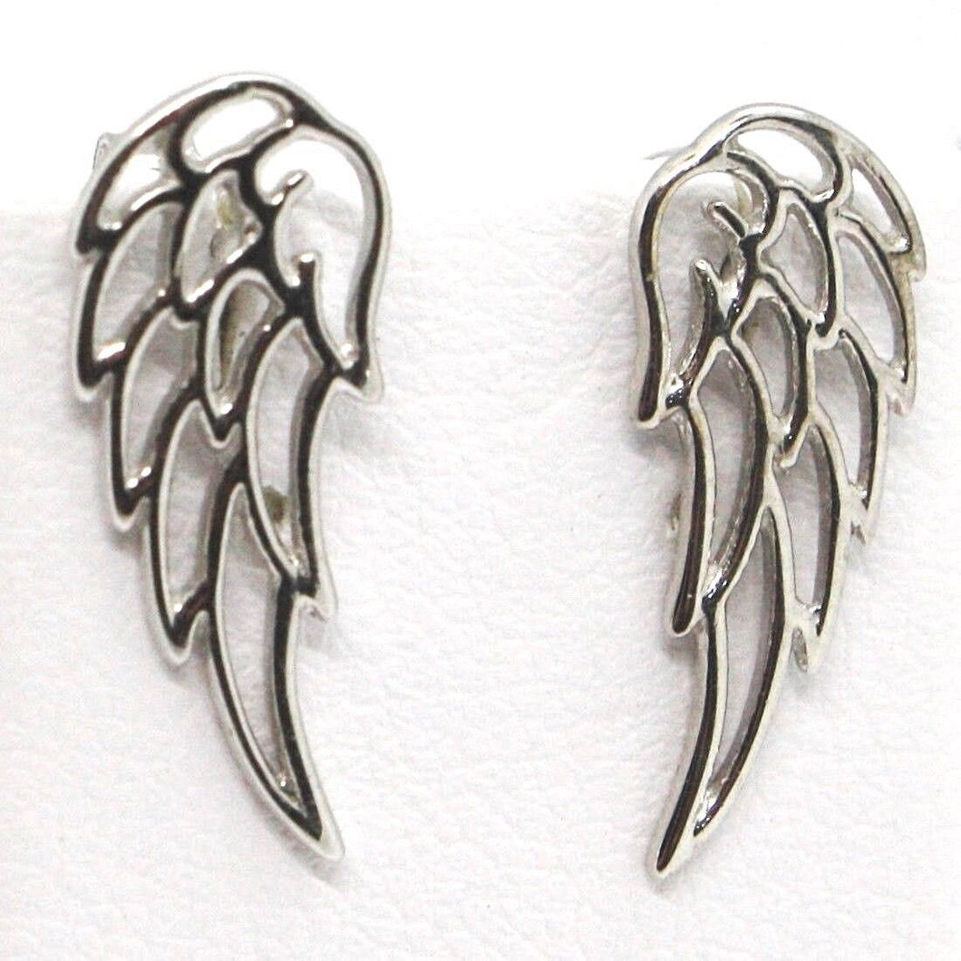 SOLID 18K WHITE GOLD LONG EARRINGS STYLIZED ANGEL WING, WINGS, MADE IN ITALY