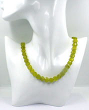 Load image into Gallery viewer, 18k yellow gold necklace 16&quot; with 10mm green/yellow jasper faceted hearts
