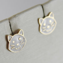 Load image into Gallery viewer, 18K YELLOW GOLD CHILD CAT EARRINGS GLAZED CATS, FLAT, MADE IN ITALY
