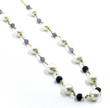 Cargar imagen en el visor de la galería, Collar de oro amarillo de 18 quilates de 18&quot; con perlas blancas de 7 mm, tanzanita azul y zafiros.
