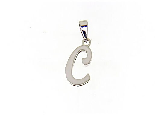 18K WHITE GOLD LUSTER PENDANT WITH INITIAL C LETTER C MADE IN ITALY 0.71 INCHES