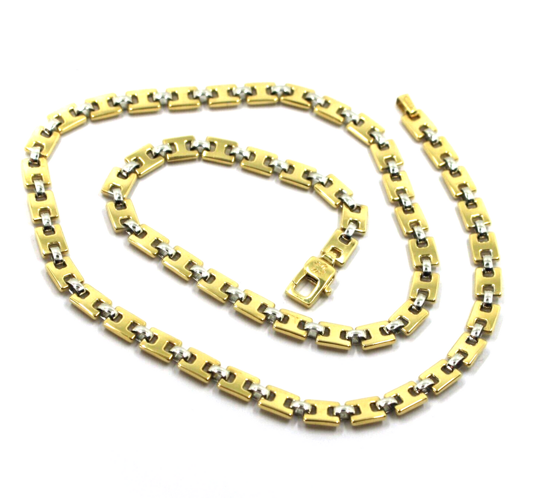 solid 18k yellow white gold chain square cubes ovals alternate flat 5.7mm, 20