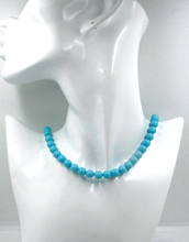 Load image into Gallery viewer, 18k yellow gold necklace 16&quot;, 8mm reconstructed turquoise round beads spheres
