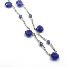 Load image into Gallery viewer, 18k white gold 16&quot; Singapore necklace with faceted 7mm natural tanzanite drops
