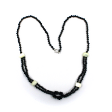 Load image into Gallery viewer, 18k white gold 17&quot; multi wires knot necklace with black spinel, mother of pearl
