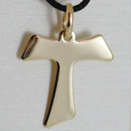 18K YELLOW GOLD CROSS FRANCISCAN TAU TAO SAINT FRANCIS 2.7 CM MADE IN ITALY