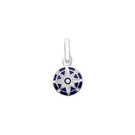 Colgante pequeño redondo de oro blanco de 18 quilates con esmalte azul, diámetro 10 mm, medalla de brújula