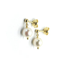 Load image into Gallery viewer, SOLID 18K YELLOW GOLD LONG EARRINGS, SALTWATER AKOYA PEARLS DIAMETER 7.5/8 MM
