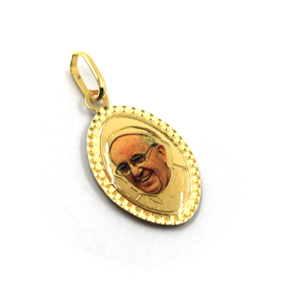 18k yellow gold enamel oval medal pendant 20x15mm Pope Francis and Miraculous